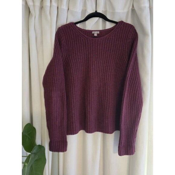 J Jill Plum Heather Purple Chunky Ribbed Knit Sweater Size Med Petite Boxy Wool - Picture 1 of 8